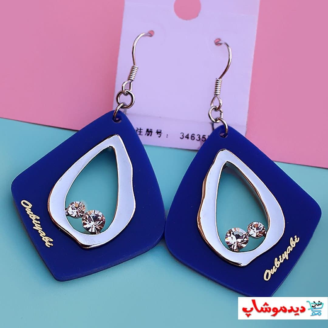 گوشواره نگینی طرح لوزی