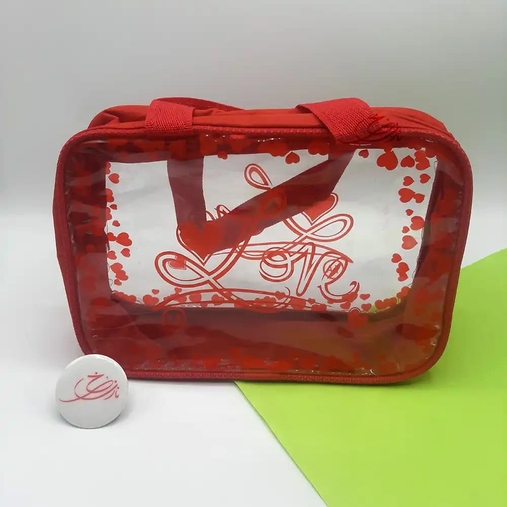 کیف آرایشی فانتزی طلقی وای ای Y.A سایز کوچک طرح LOVE قرمز