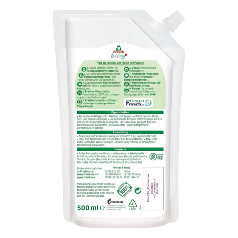 مایع شوینده ظروف 500 میل پاکتی فرش Frosch — تصویر ۳
