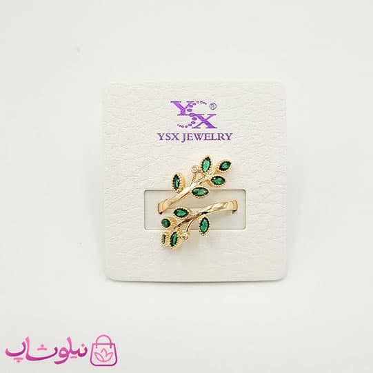 انگشتر دخترانه YSX طرح برگ طلایی با نگین سبز کد 1199 — تصویر ۲