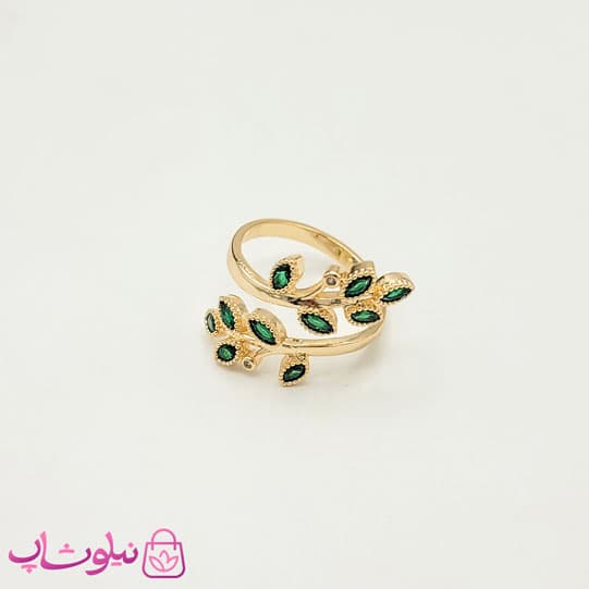 انگشتر دخترانه YSX طرح برگ طلایی با نگین سبز کد 1199 — تصویر ۳