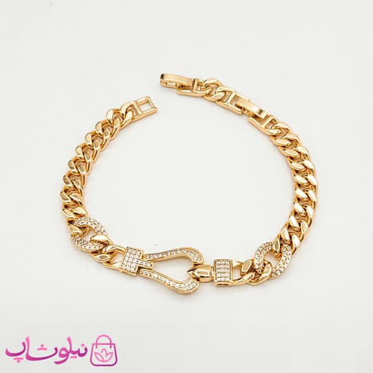 دستبند زنانه ژوپینگ طلایی مدل فرد Fred نگیندار کد 7991