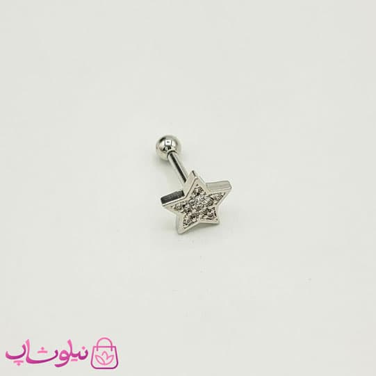 پیرسینگ گوش نگینی طرح ستاره نقره ای کد 691 — تصویر ۲