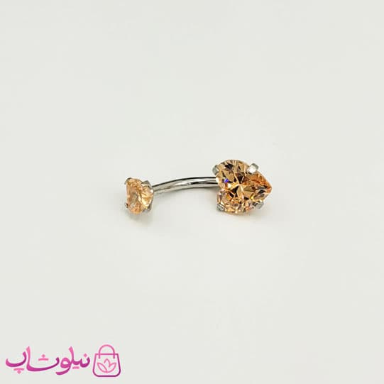 پیرسینگ ناف با نگین قلبی نارنجی روشن کد 698 — تصویر ۳