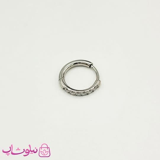 پیرسینگ گوش حلقه ای نقره ای نگیندار قطر 13 میل کد 891