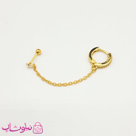 پیرسینگ گوش دخترانه زنجیردار طلایی کد 991