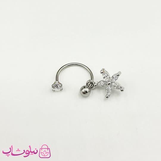 پیرسینگ اسمایل مدل ستاره نگیندار نقره ای کد 691