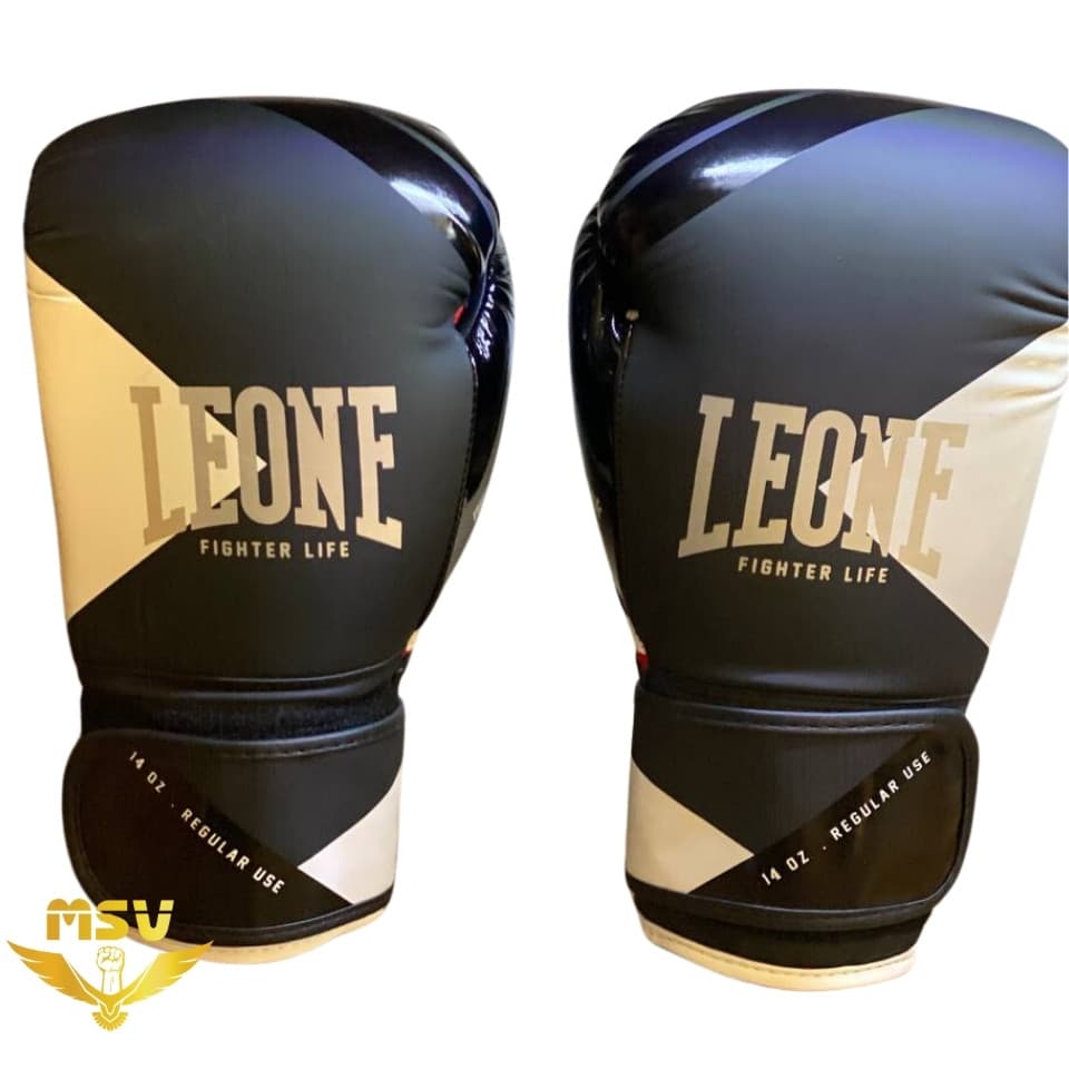 دستکش بوکس لئون LEONE چرم مصنوعی PU مشکی مات 14 اونس — تصویر ۳