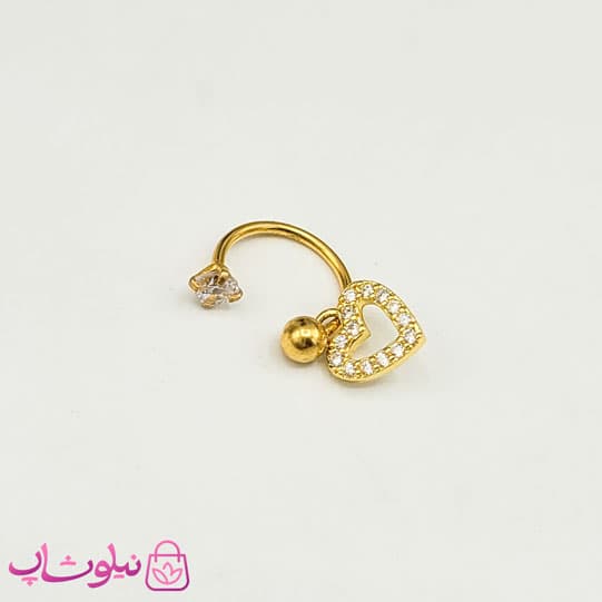 پیرسینگ اسمایل مدل قلب توخالی طلایی کد 691 — تصویر ۲
