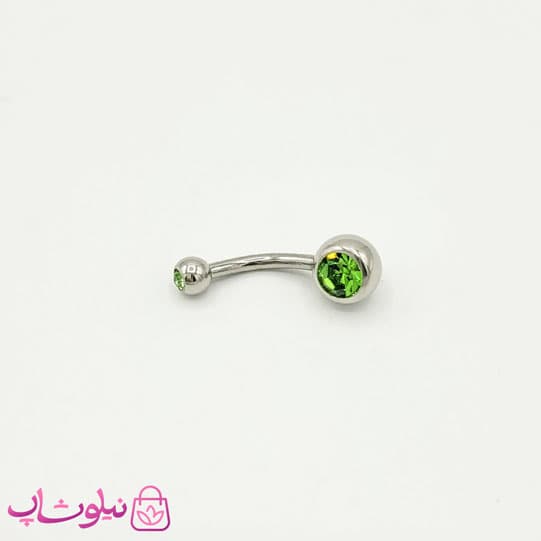 پیرسینگ ناف ساده نقره ای با نگین سبز کد 299 — تصویر ۲