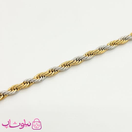 زنجیر طنابی دو رنگ زنانه استیل ضخیم 45 سانت کد 1991 — تصویر ۳