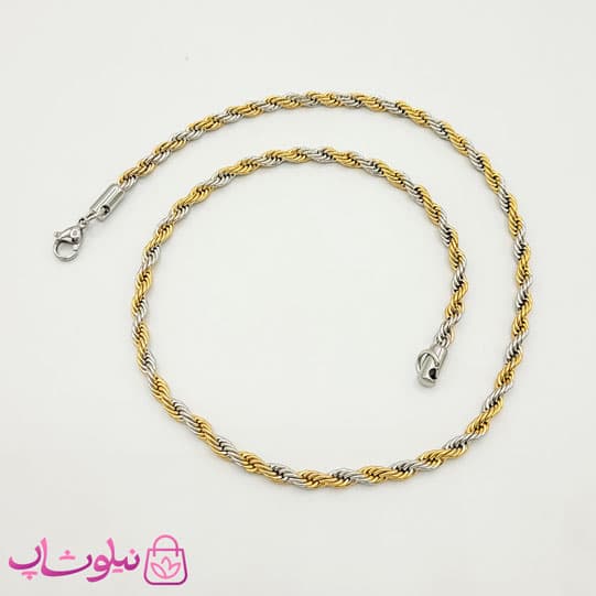 زنجیر طنابی دو رنگ زنانه استیل ضخیم 45 سانت کد 1991