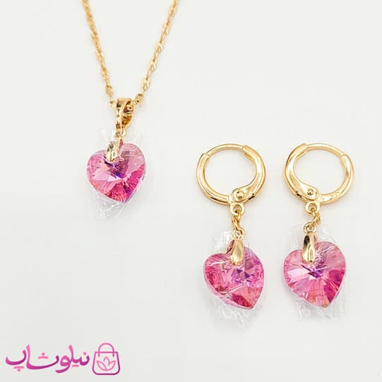 نیم ست سواروسکی ژوپینگ مدل قلب صورتی کد 3891 — تصویر ۲