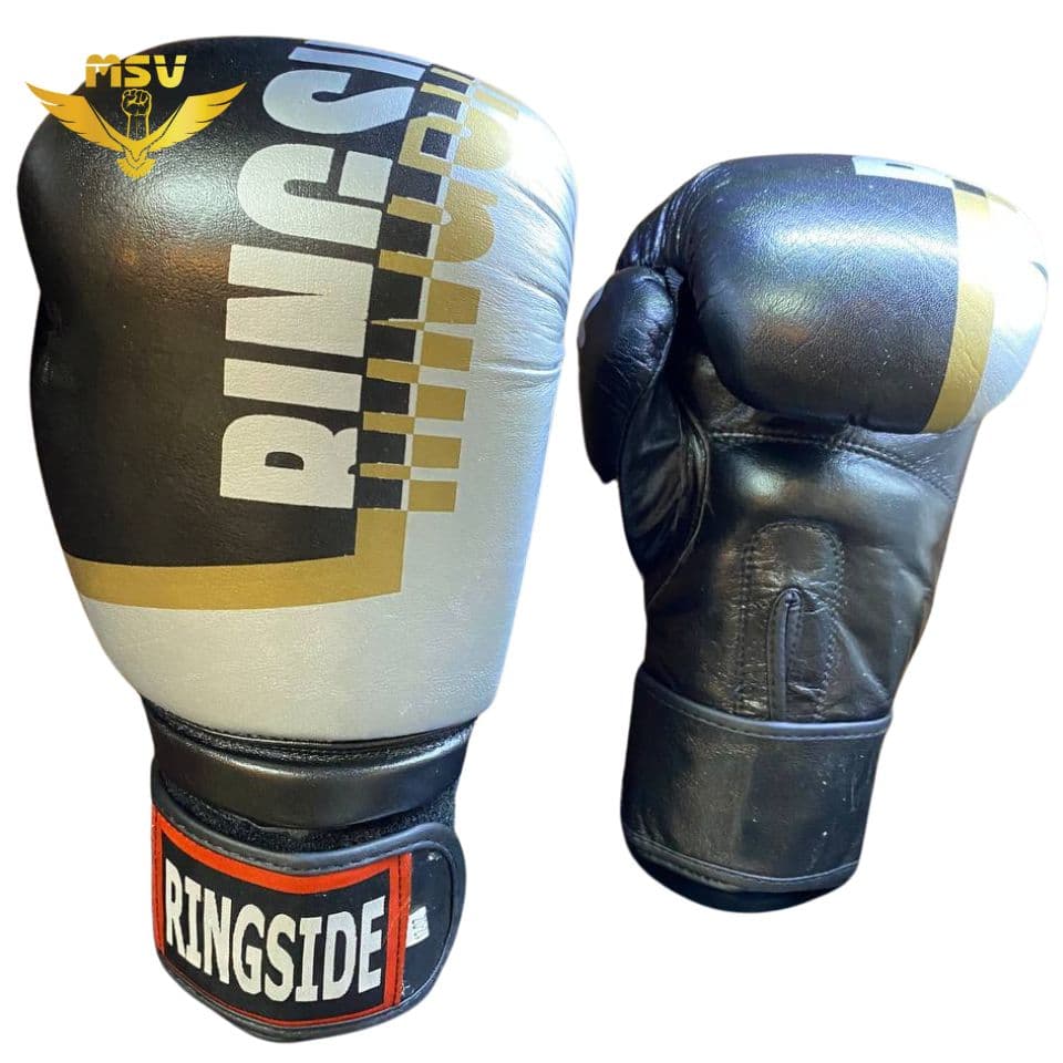 دستکش بوکس رینگ ساید | Ring Side چرم آتل دار مشکی نقره‌ای