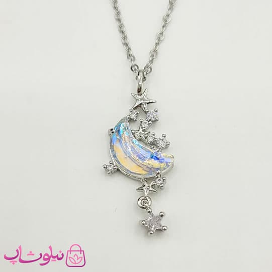 گردنبند دخترانه مدل ماه و ستاره نقره ای کد 1088 — تصویر ۲