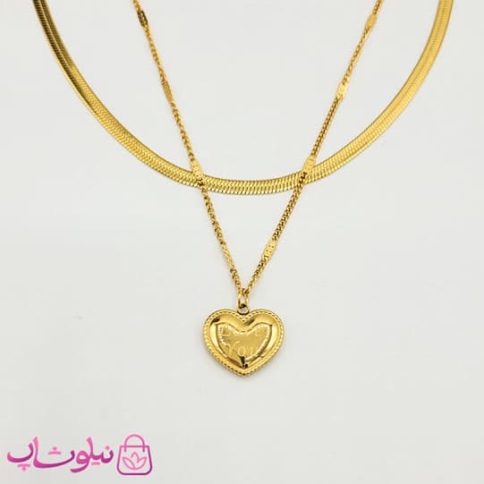 گردنبند زنانه استیل دو ردیفه طرح قلب کد 1388 — تصویر ۲