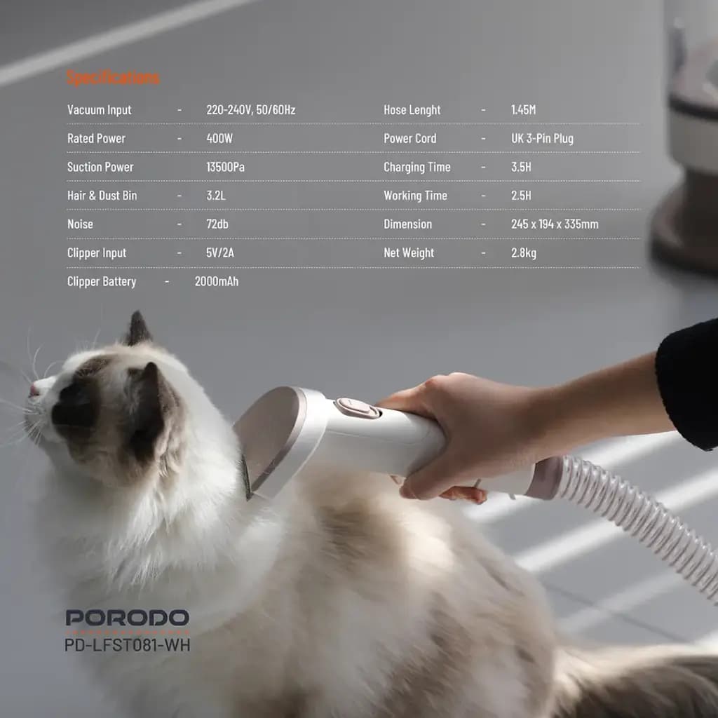 کیت آرایش و تمیزکننده حیوانات خانگی پورودو لایف‌استایل Porodo Lifestyle Pet Grooming Kit Trimmer & Vacuum — تصویر ۹