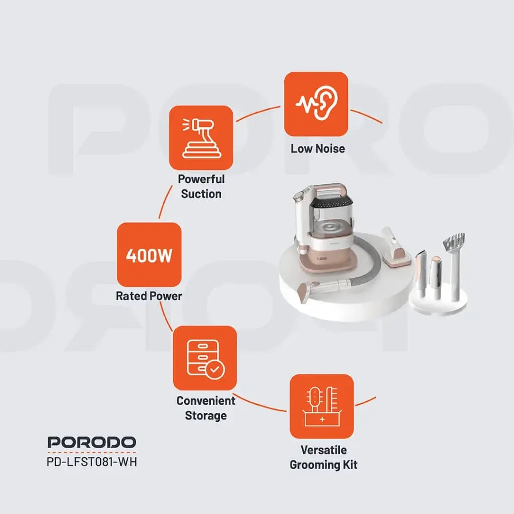 کیت آرایش و تمیزکننده حیوانات خانگی پورودو لایف‌استایل Porodo Lifestyle Pet Grooming Kit Trimmer & Vacuum — تصویر ۱۱