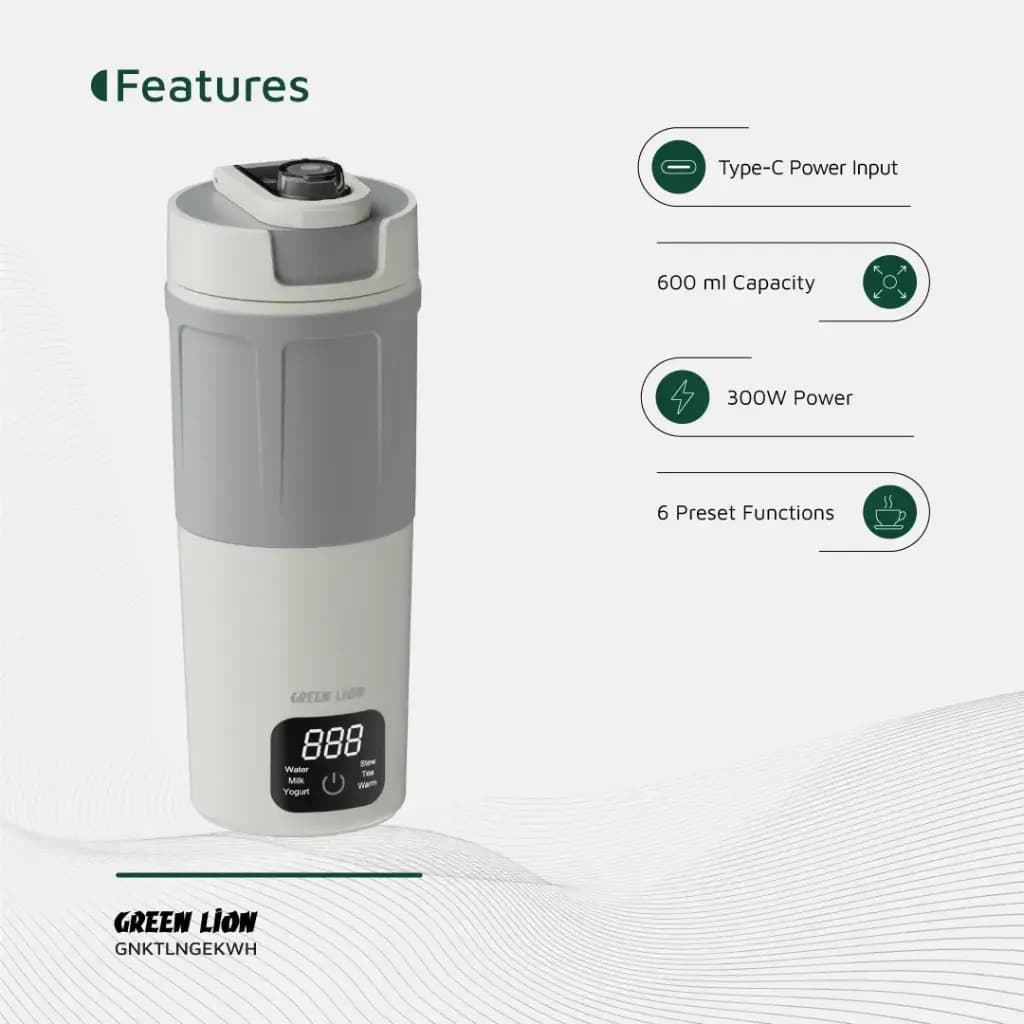 فلاسک برقی 600 میلی لیتری گرین لاین Green Lion Kettle & Go Electric Kettle 600mL — تصویر ۸