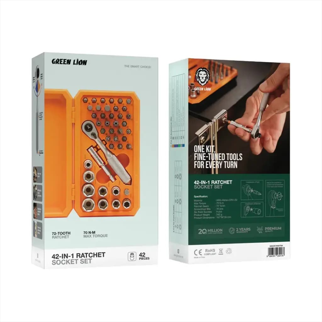 ست پیچ گوشتی و بوکس گرین لاین Green Lion 42-IN-1 Ratchet Socket Set — تصویر ۳