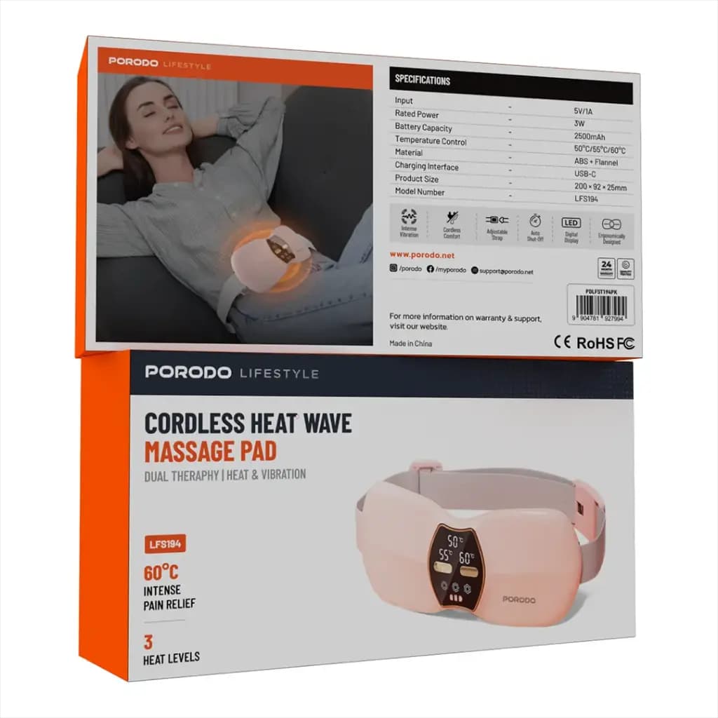 ماساژور شکم و گرم کننده پرودو Porodo Lifestyle Cordless Heat Wave Massage Pad — تصویر ۷
