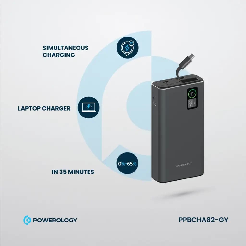 پاور بانک 20000 میلی آمپری پاورولوژی Powerology Aluminum 20000mAh Power Bank — تصویر ۴