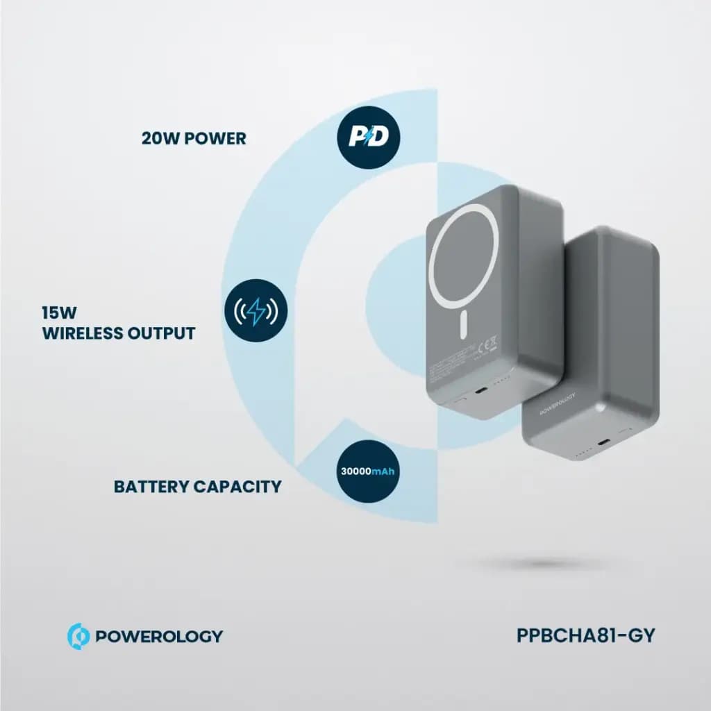 پاوربانک 30000 میلی آمپری پاورولوژی Powerology 30000mAh MagSafe Aluminum Power Bank — تصویر ۱۲