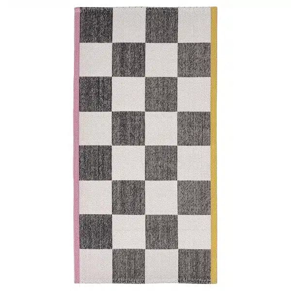 فرش چهارخونه سفید/مشکی ایکیا KLASSRUM سایز 60×120 سانتی‌متر — تصویر ۲
