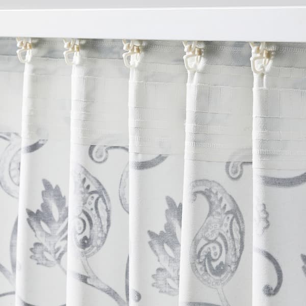 1 جفت پرده گلدار ایکیا DOVREFIBBLOR سفید/آبی تیره، 145×300 سانتیمتر — تصویر ۴