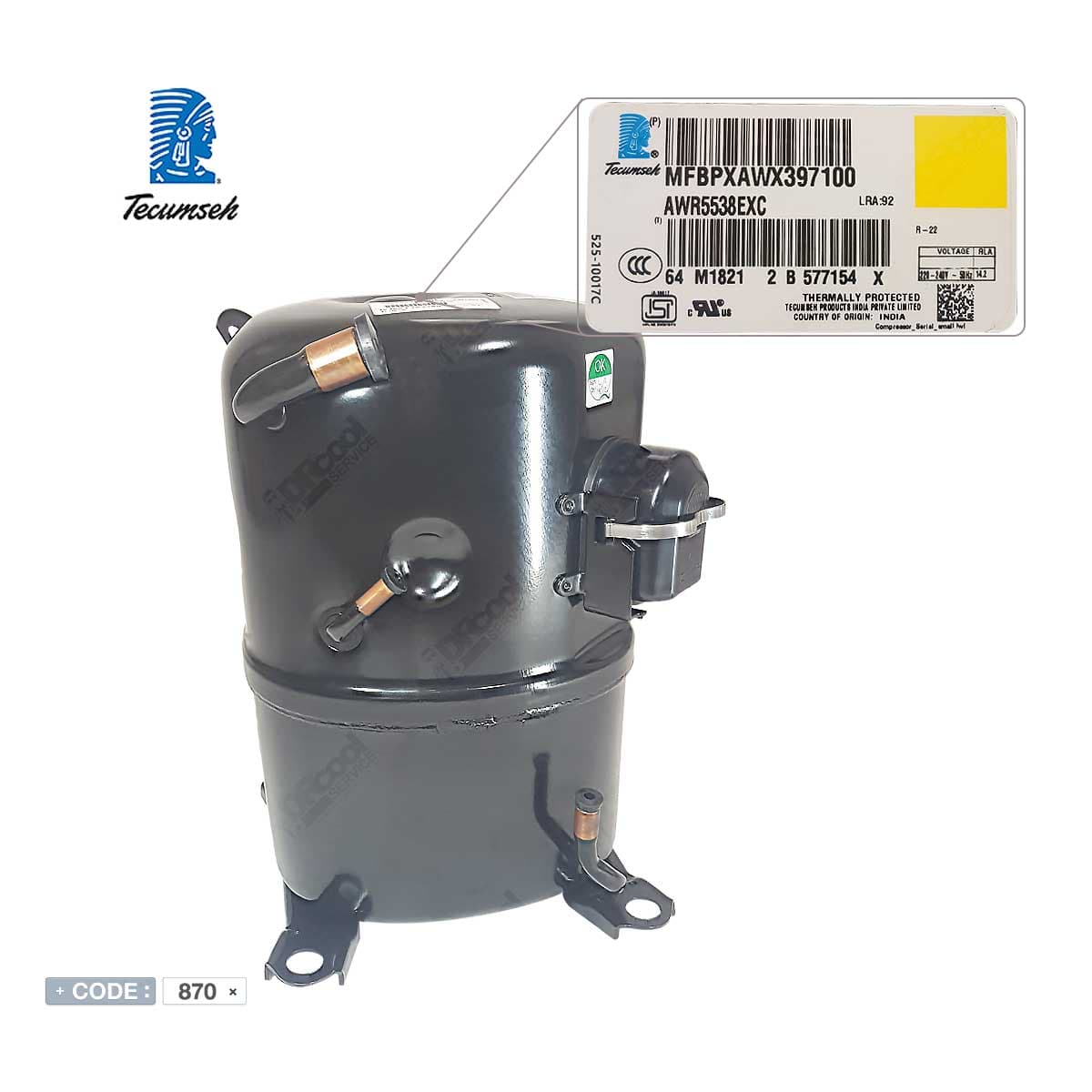 کمپرسور پیستونی 32 هزار مدل AWR5538EXC برند TECUMSEH — تصویر ۳