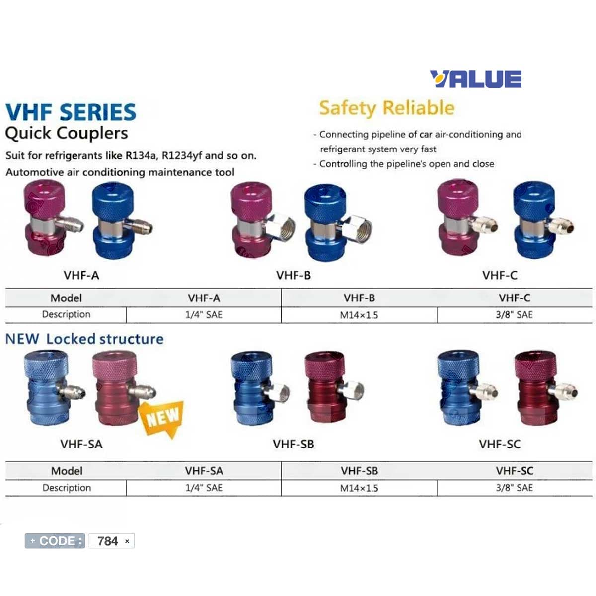 کوپلینگ شارژ گاز کولر ماشین مدل VHF-SA برند ولیو — تصویر ۵