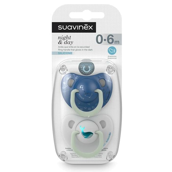 پستانک دوعددی شب تاب 0 – 6 ماه سرکج سواوینکس Suavinex — تصویر ۳