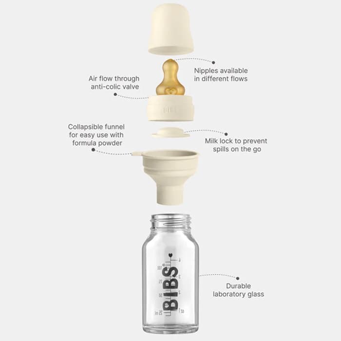 شیشه شیر پیرکس 225 میل بیبس BIBS رنگ Ivory (اورجینال) — تصویر ۶