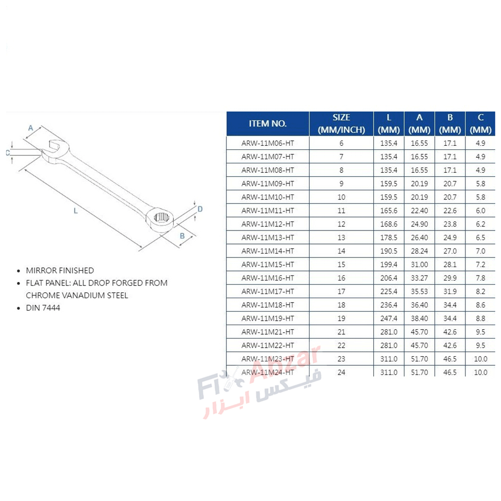 آچار یک سر تخت یک سر رینگی لیکوتا مدل ARW-11M15 — تصویر ۷