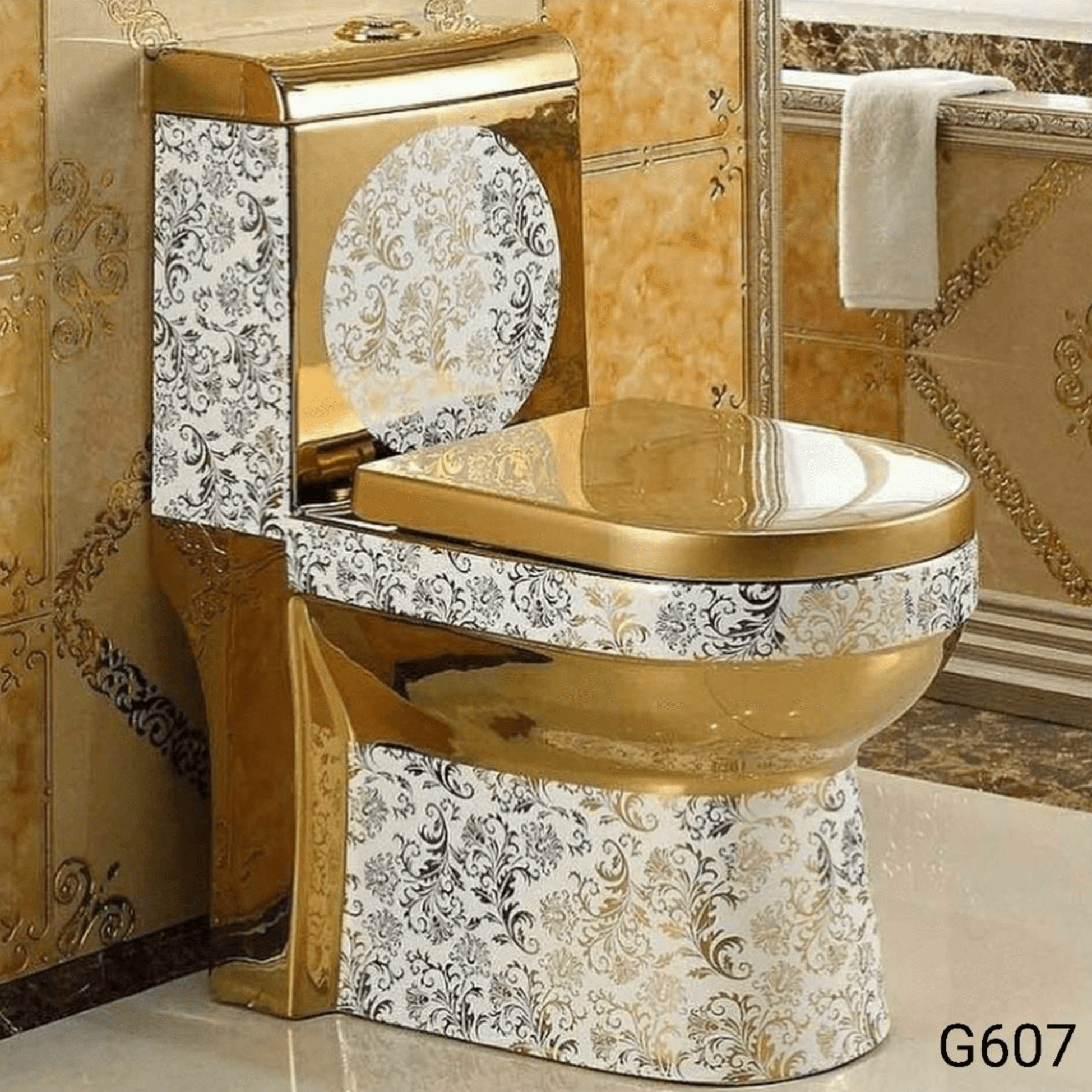 توالت فرنگی لوکس سفید طلایی مدل G607