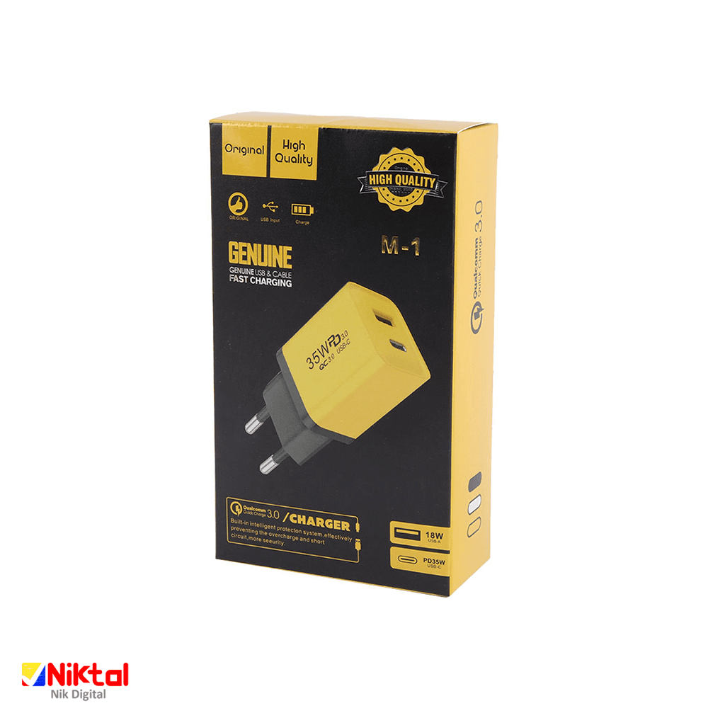 آداپتور شارژر فست شارژ با كابل تایپ سی 2pin M-1 — تصویر ۴
