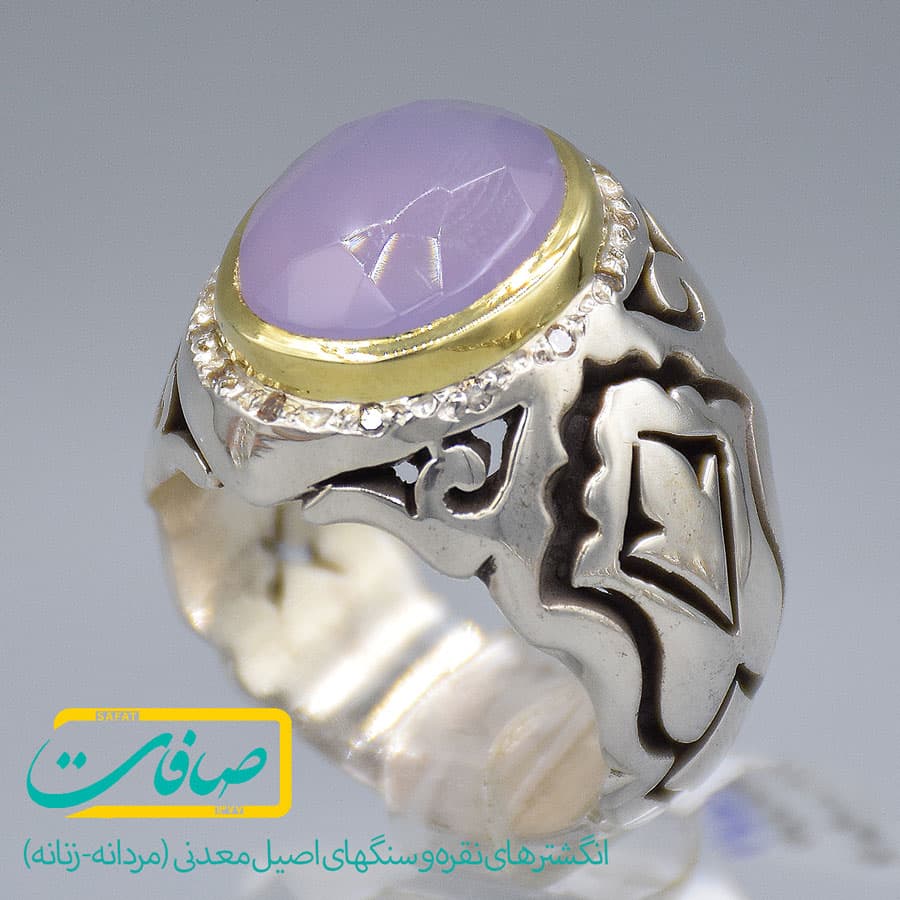 انگشتر عقیق کبود یمنی با 14 عدد الماس مردانه «کد 3752»