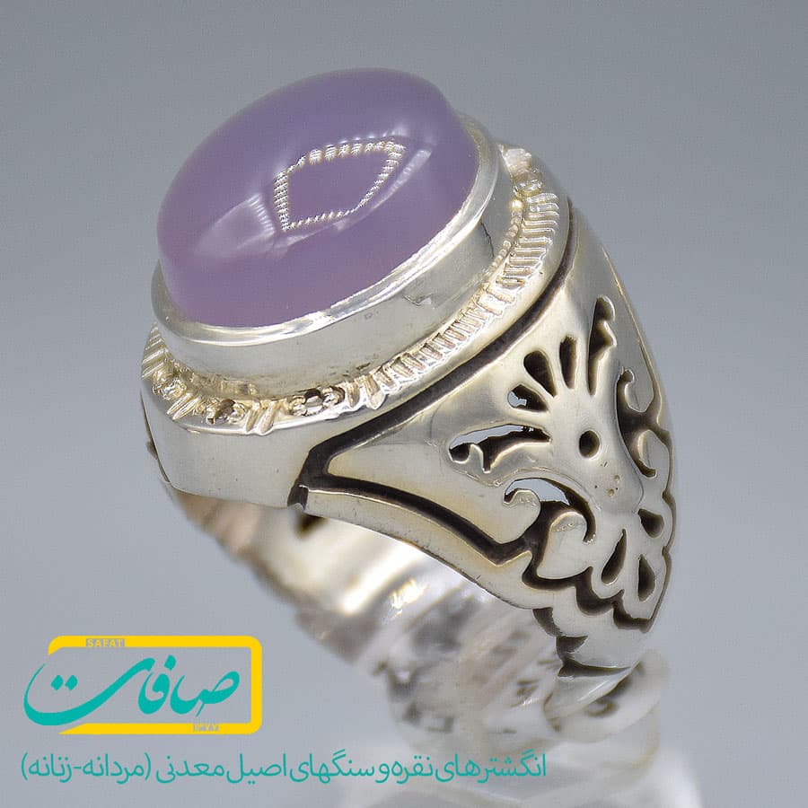 انگشتر عقیق کبود یمنی با 6 عدد الماس مردانه «کد 3749»