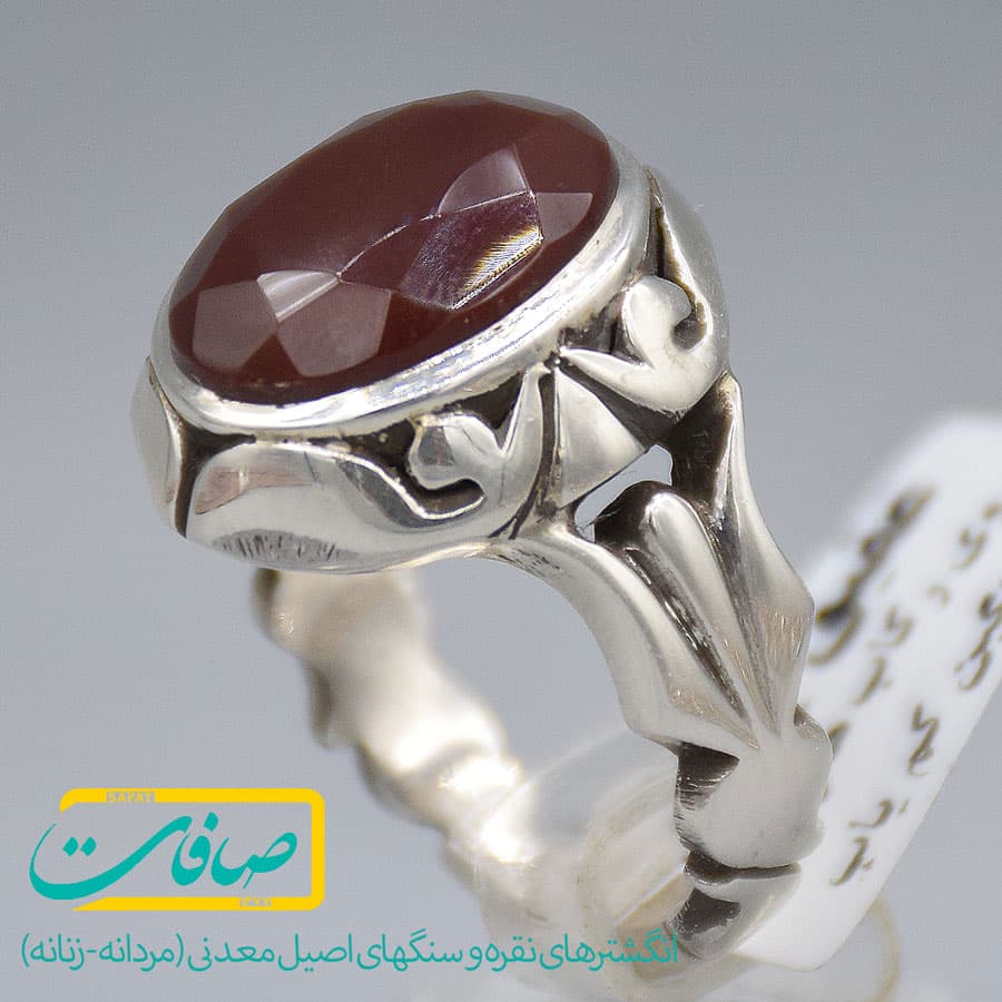 انگشتر عقیق یمنی سرخ تراشدار مردانه «کد 3696»