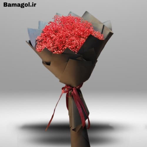 دسته گل عروس_رنگ قرمز _تزئین کاغذ مشکی_کد 0033 — تصویر ۲