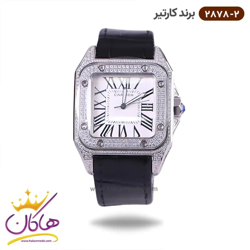 ساعت کارتیر مردانه بند چرم مشکی قاب فول نگین 2878/2 — تصویر ۲