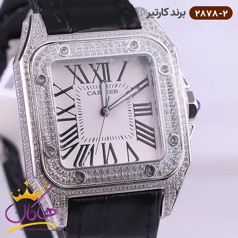 ساعت کارتیر مردانه بند چرم مشکی قاب فول نگین 2878/2 — تصویر ۳