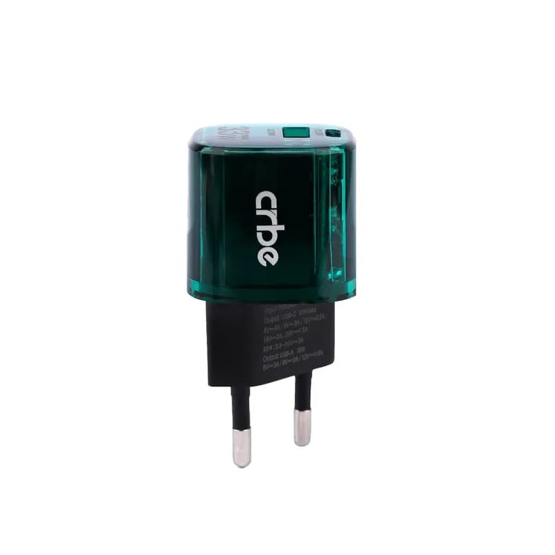 شارژر دیواری 33 وات کربی مدل CR-R102 GaN سبز آبی گارانتی 12 ماهه تکنوپاز