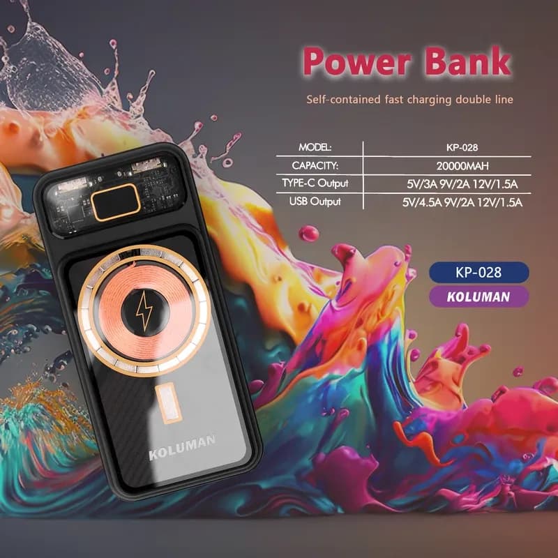پاوربانک کلومن مدلKP-028 22.5W WIRELESSظرفیت 20000 میلی آمپر ساعت مشکی گارانتی 12 ماهه تکنوپاز — تصویر ۹