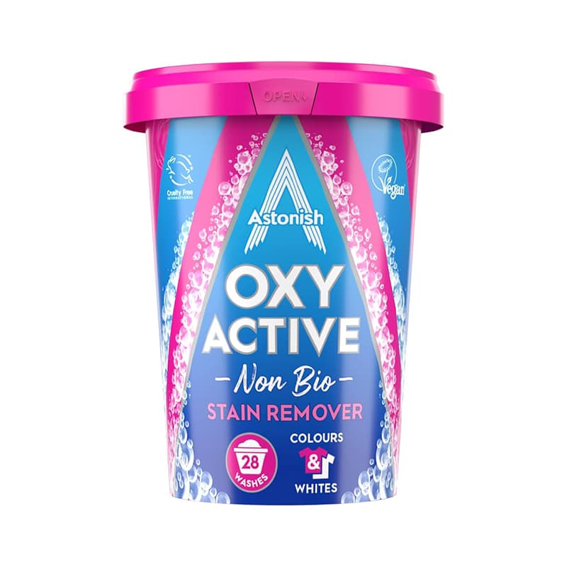 پودر لکه بر لباس استونیش Astonish مدل Oxy Active مناسب انواع لباس رنگی و سفید 625 گرم — تصویر ۲