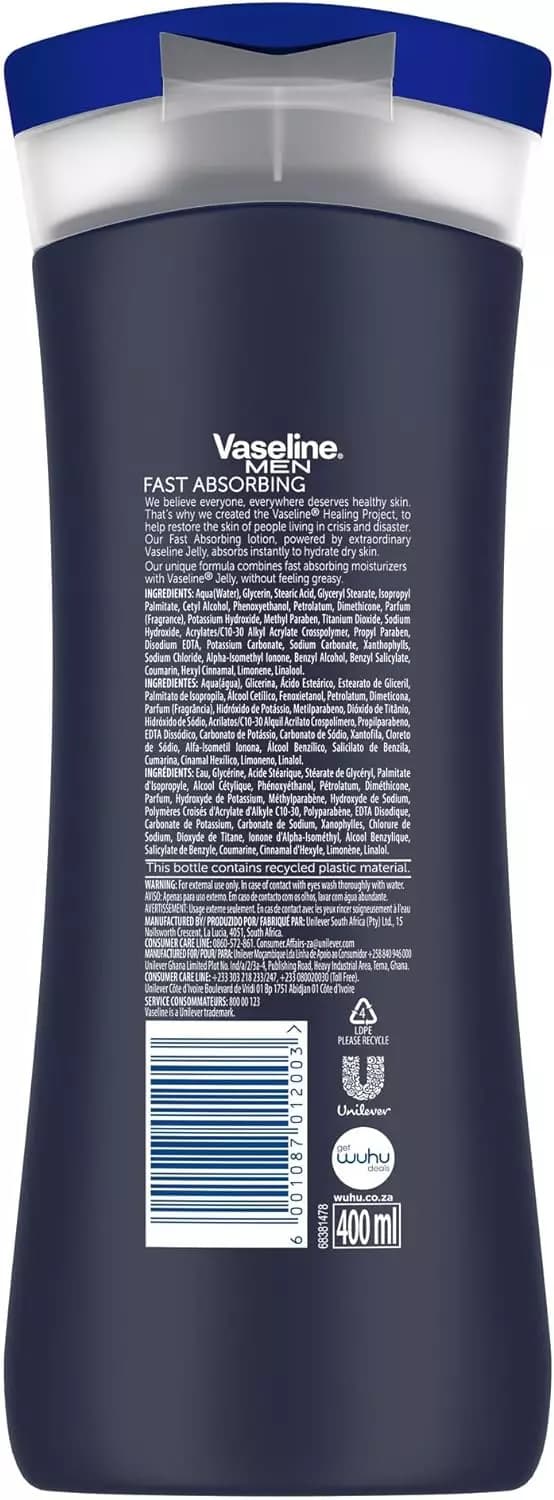 لوسیون بدن وازلین مردانه حجم 400 میل مدل Vaseline men fast absoring — تصویر ۹