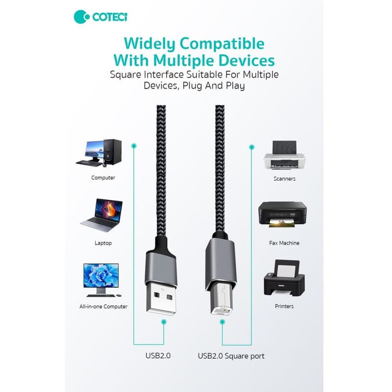 کابل پرینتر USB کوتتسی مدل 87801 طول 2 متر — تصویر ۵