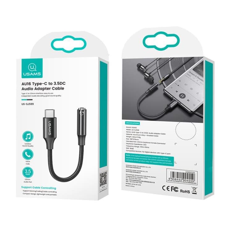 کابل تبدیل USB-C به AUX یوسمز مدل us-sj599 طول 0.13 متر — تصویر ۴