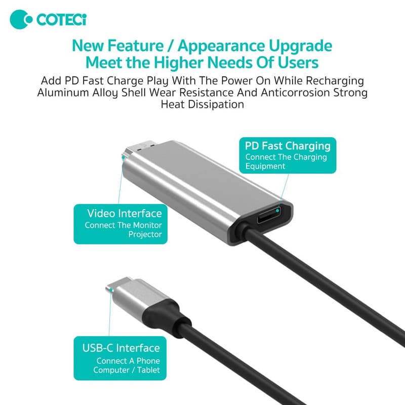 کابل تبدیل USB-C به HDMI کوتتسی مدل 33025 طول 2 متر — تصویر ۷