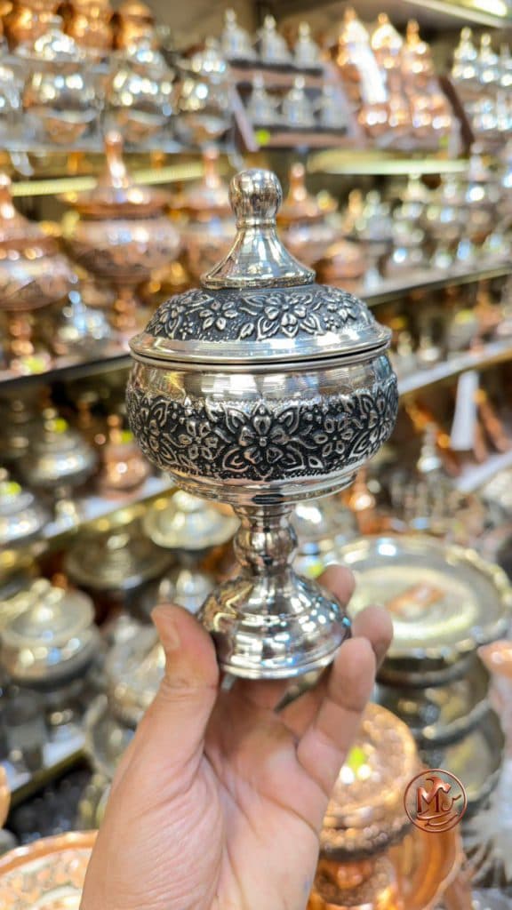 قندان مسی گلبرگی کروم تک پایه